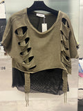 Re Design Destroyed Shirt Camel mit Netz-Unterhemd