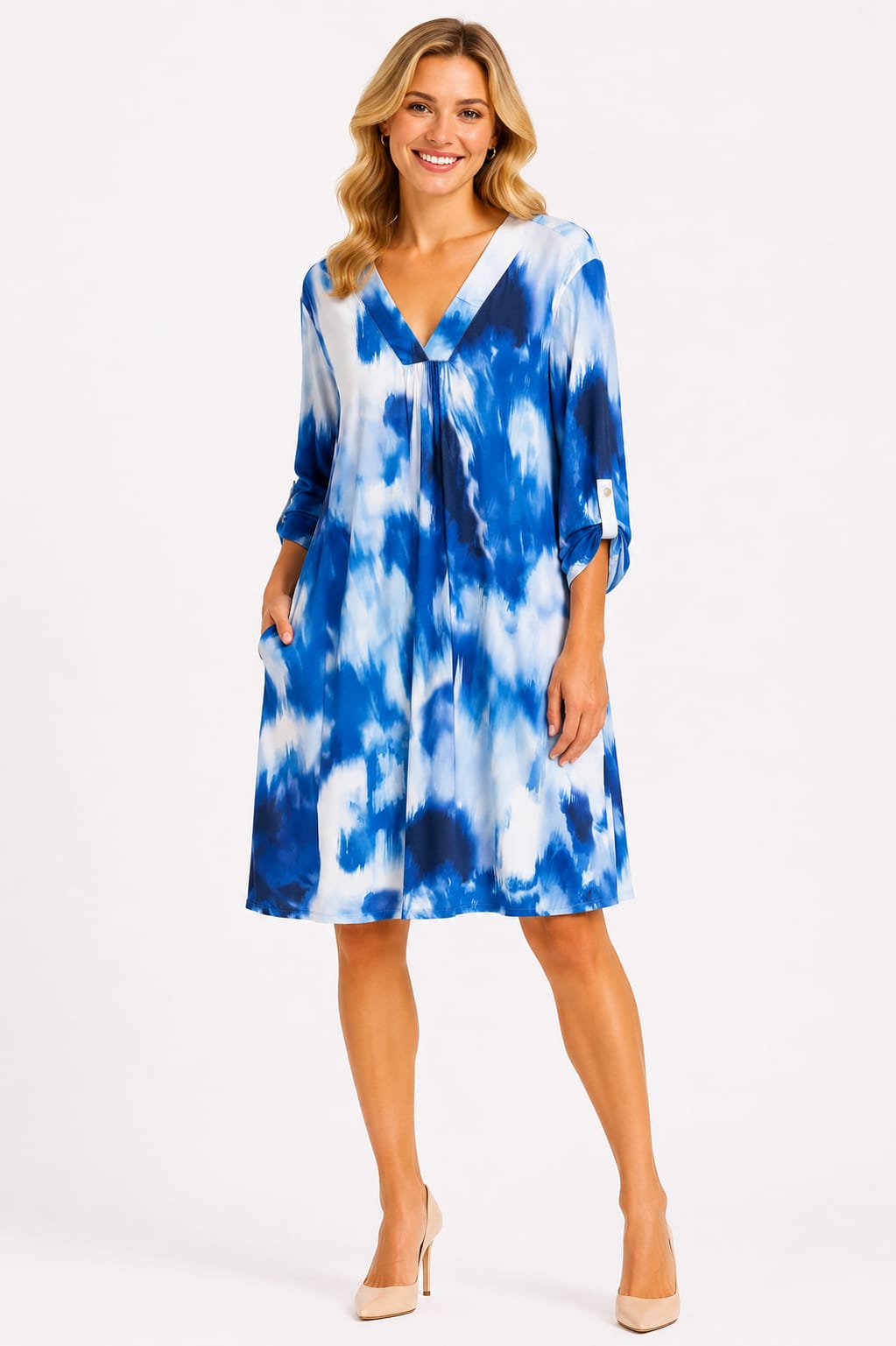 Missy Kleid Tie-Dye Blau | One Size bis 44