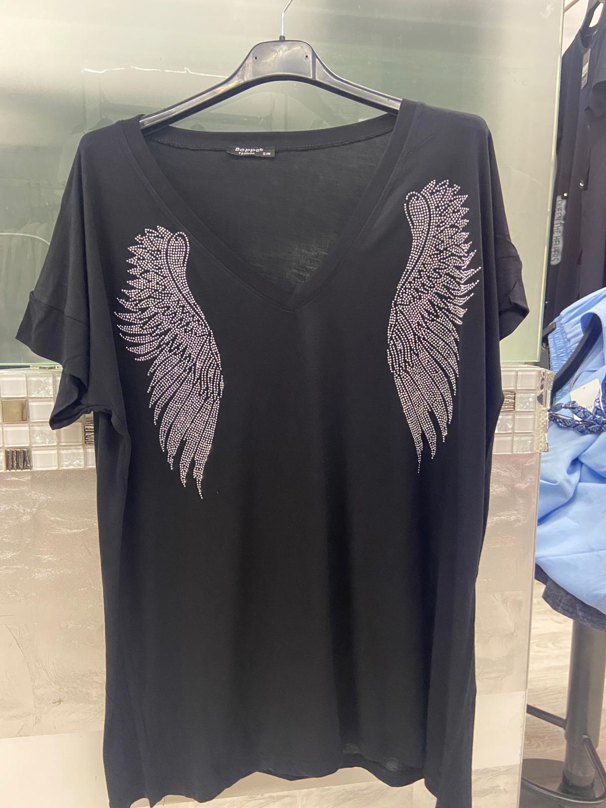 Pepper Fashion Engelsflügel Shirt Schwarz mit Strass