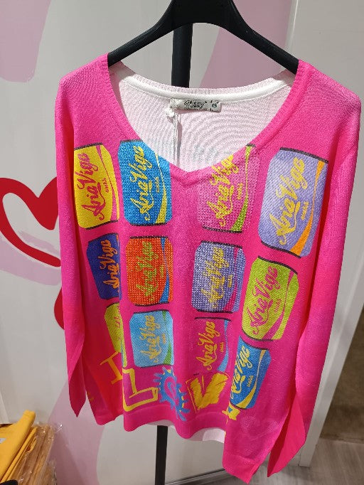„Missy Damen Langarmshirt Pink Pop-Art Print Gr. 36-44"