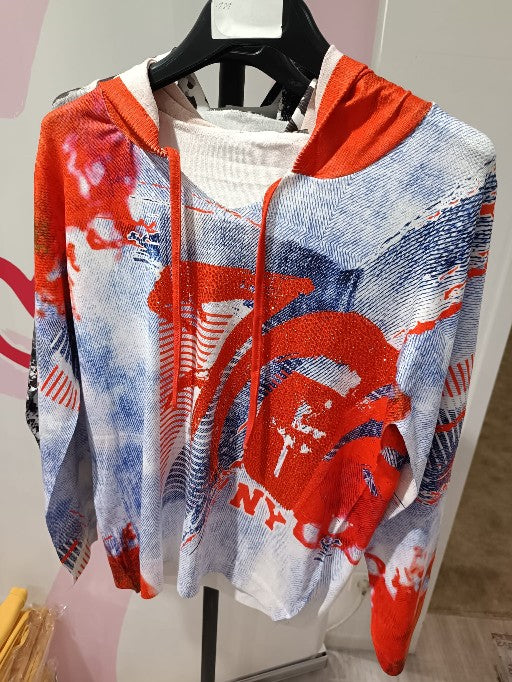 Missy Hoodie Rot-Blau Grafik-Print Oversize Damen Gr. 36-44"