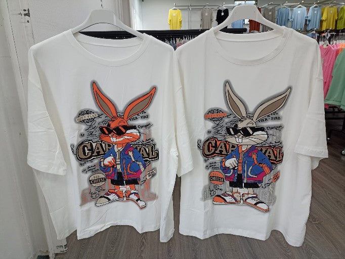 T-Shirt Cartoon Hase mit Pailletten - 100% Baumwolle