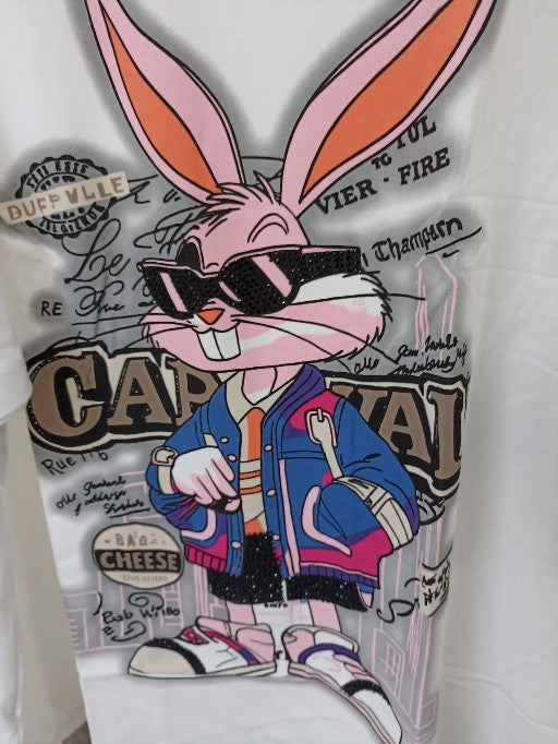 Damen Shirt Hase Strasssteine – CARNIVAL Design | 4 Farben | Gr. 36–44