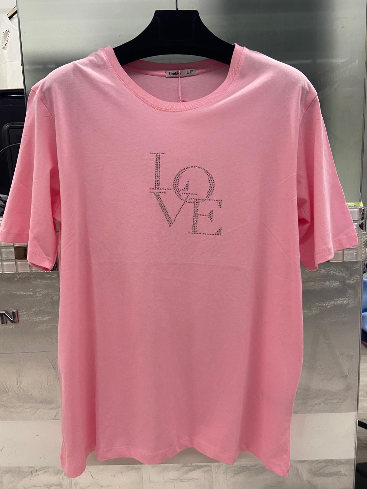 LOVE Shirt Pink mit Strass-Print