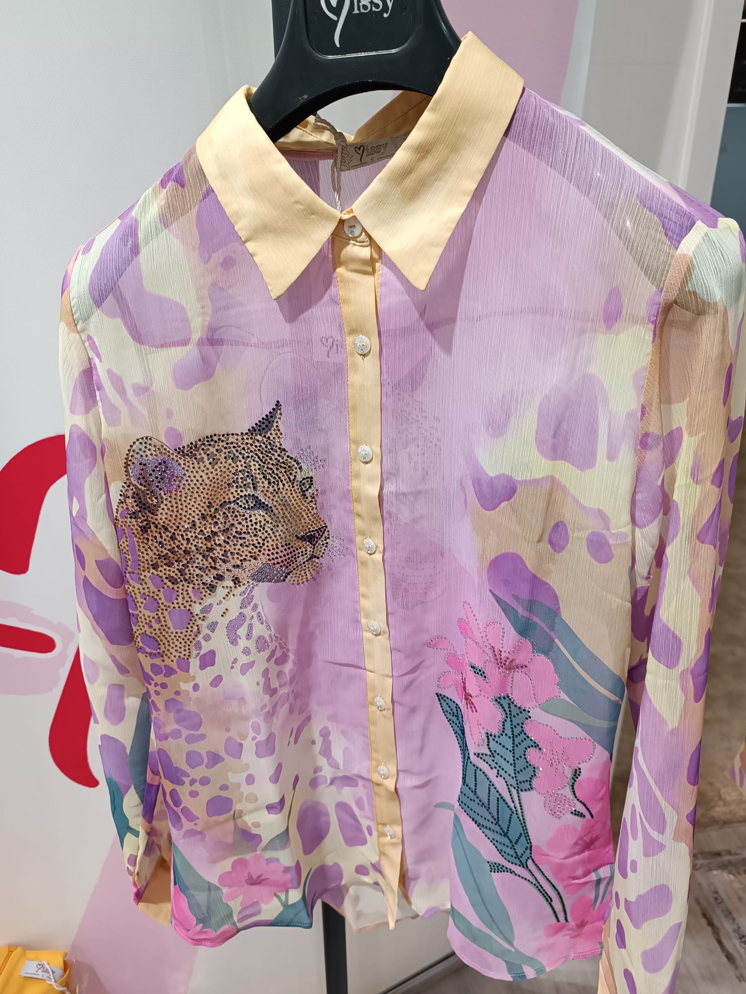 Missy Liveliebling Bluse Leoparden-Print Lila Glitzersteine Detailansicht