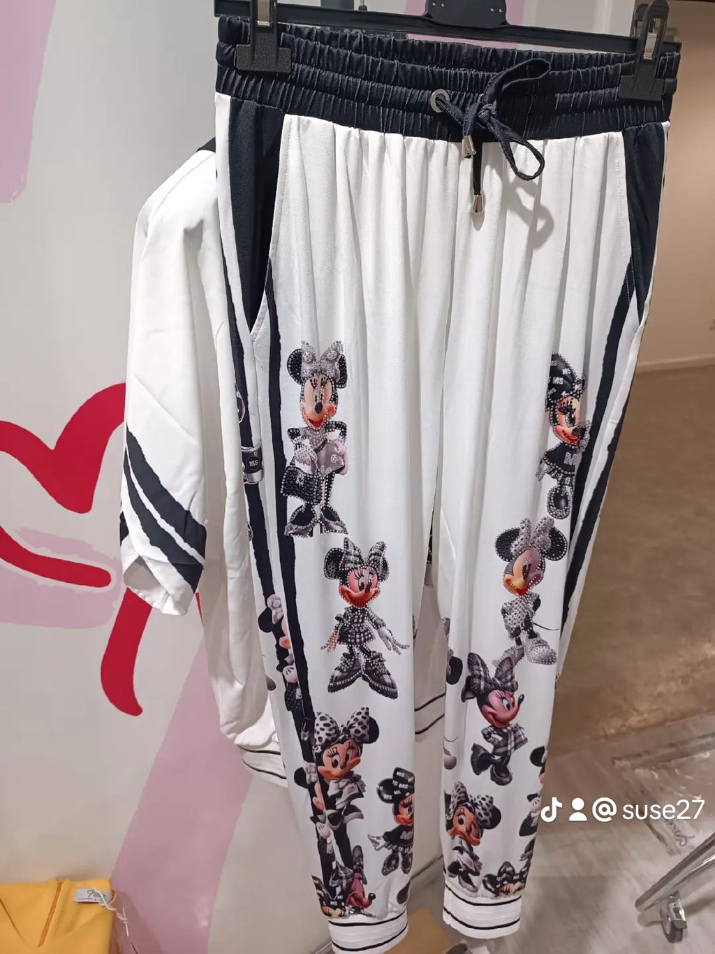 Damen 2-Teiler Missy – Minnie Mouse mit Glitzer | Oberteil & Jogginghose | Gr. 36–44