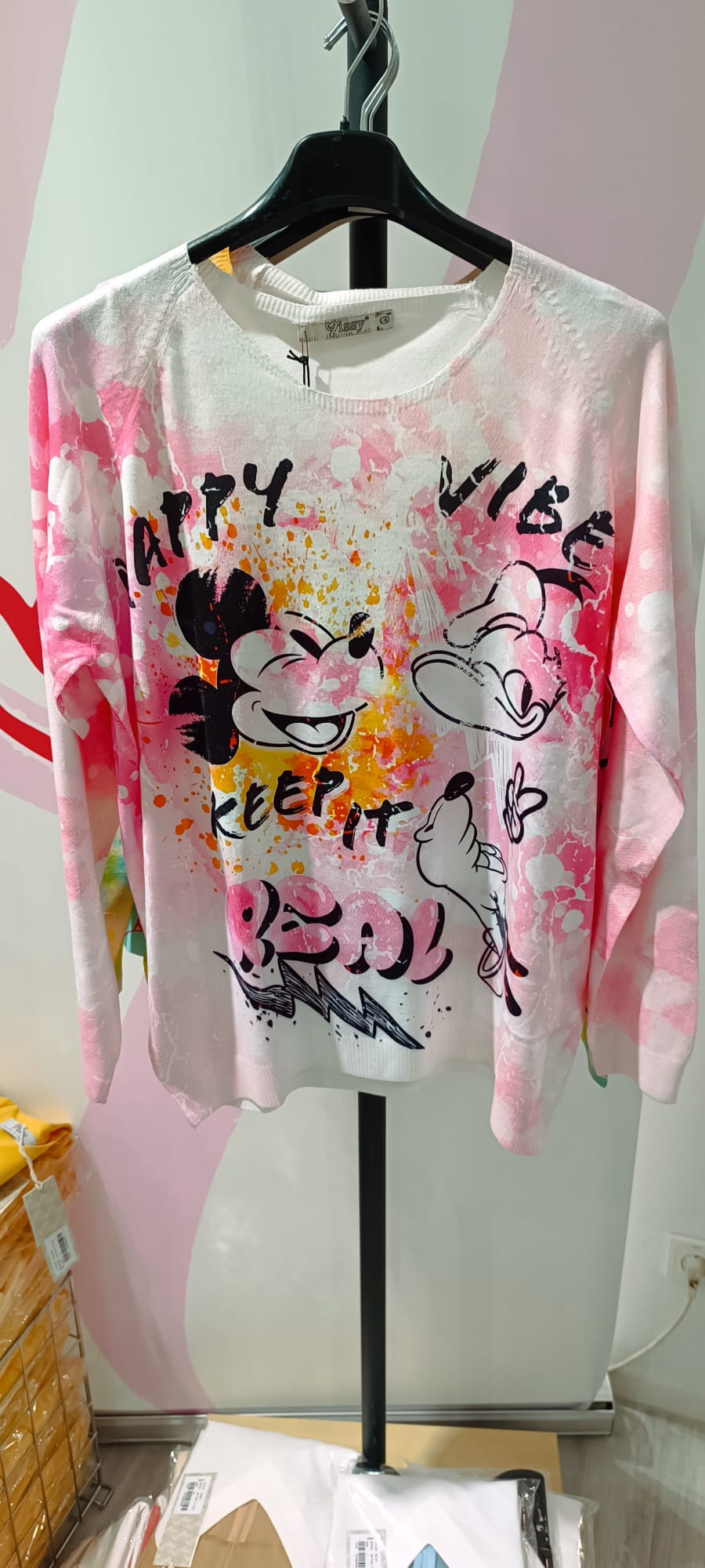 Damen Sweater Happy Vibe Keep It Real – Mickey & Minnie Mouse – Oversize