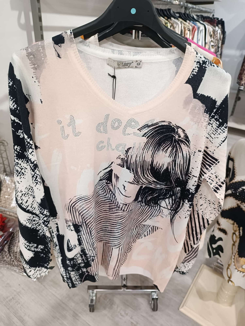 Missy Shirt Mädchen-Print Strass – Größe M