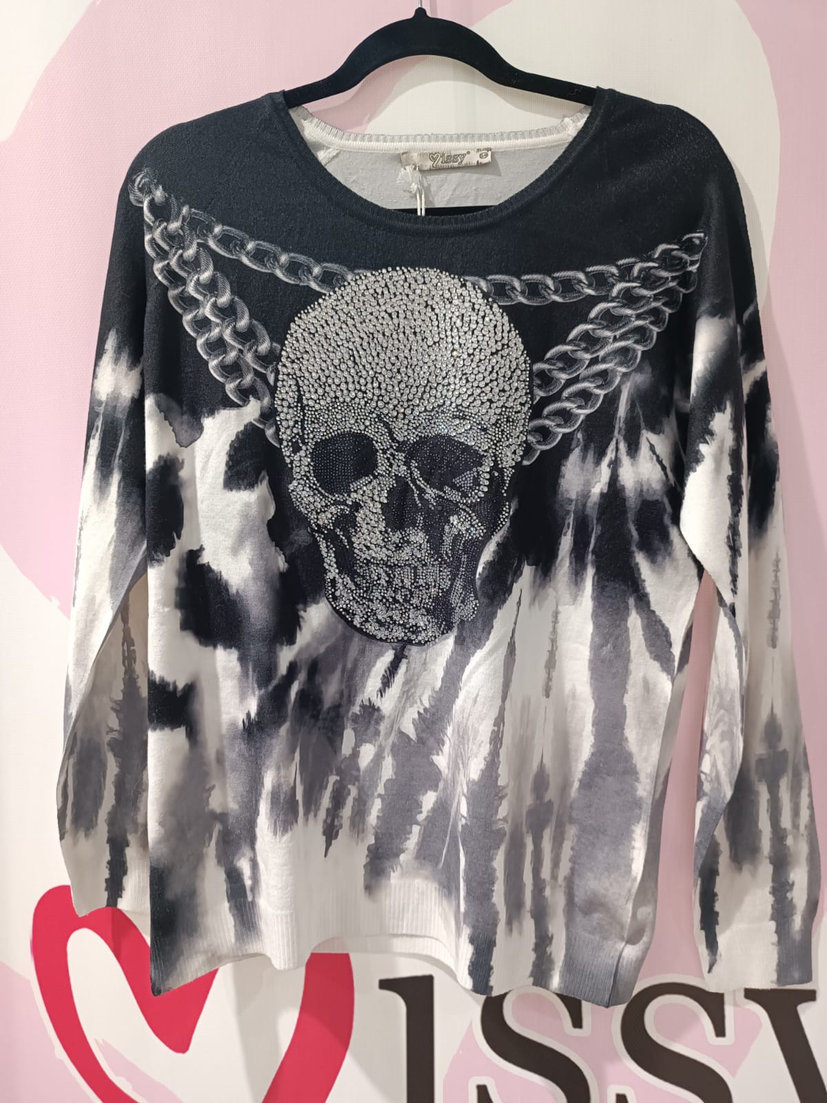 Missy Pullover Skull Strass Ketten Tie-Dye – Größe L
