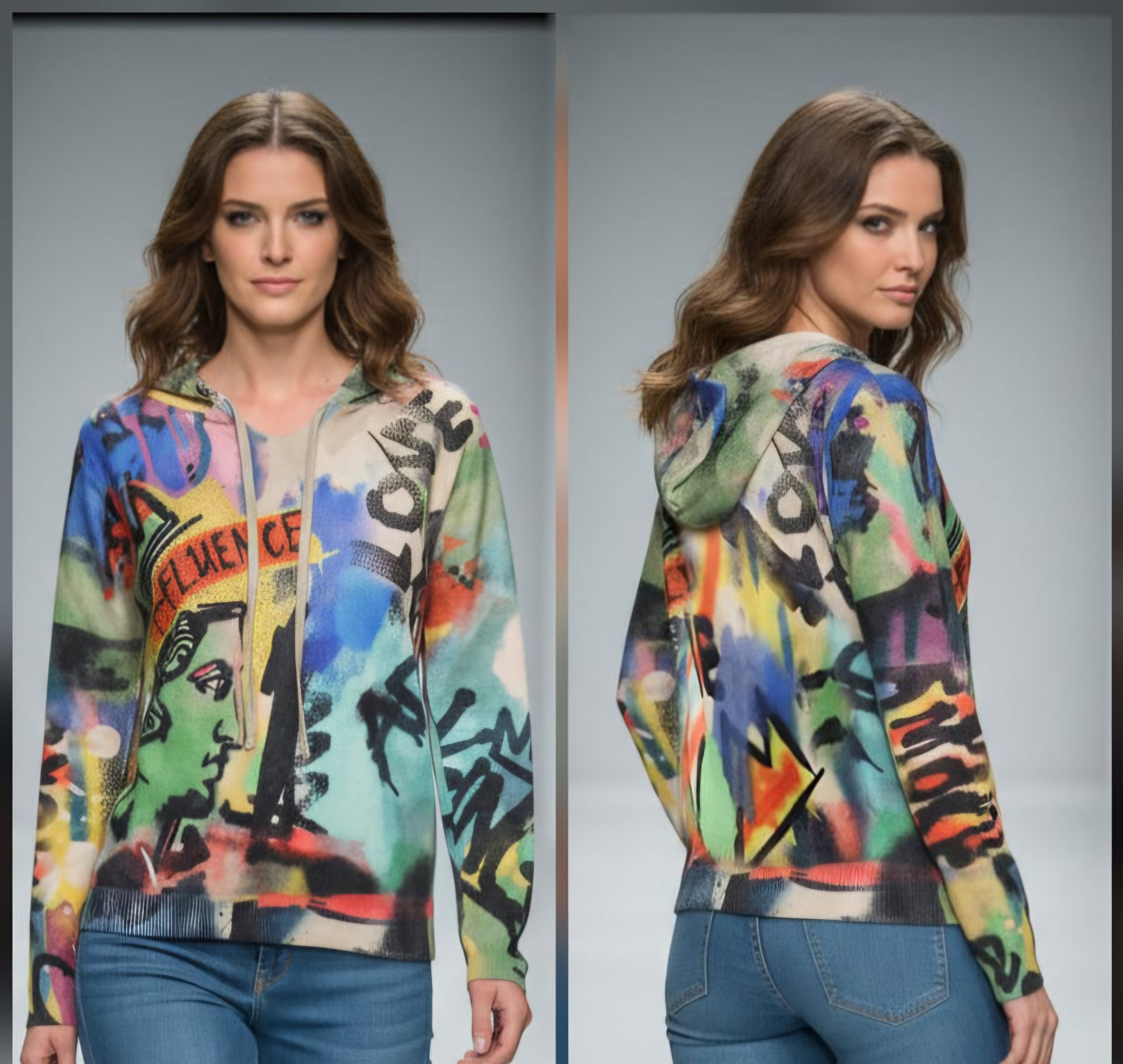 Missy Hoodie Graffiti Street-Art Bunt – Allover Print | Kapuze | Gr. 36–44