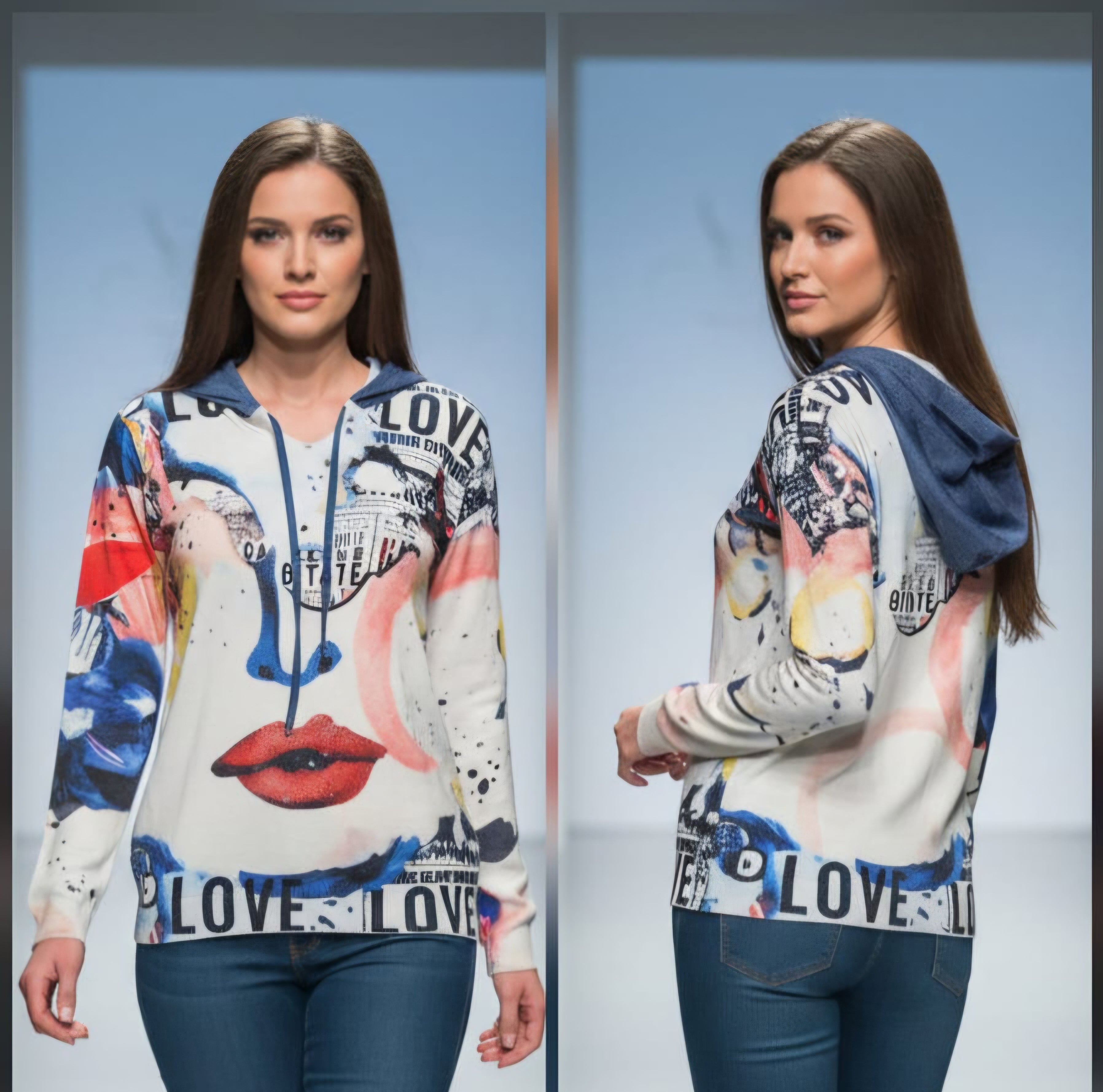 Missy Hoodie Pop-Art Lippen LOVE-Print – Langarm | Kapuze | Gr. 36–44