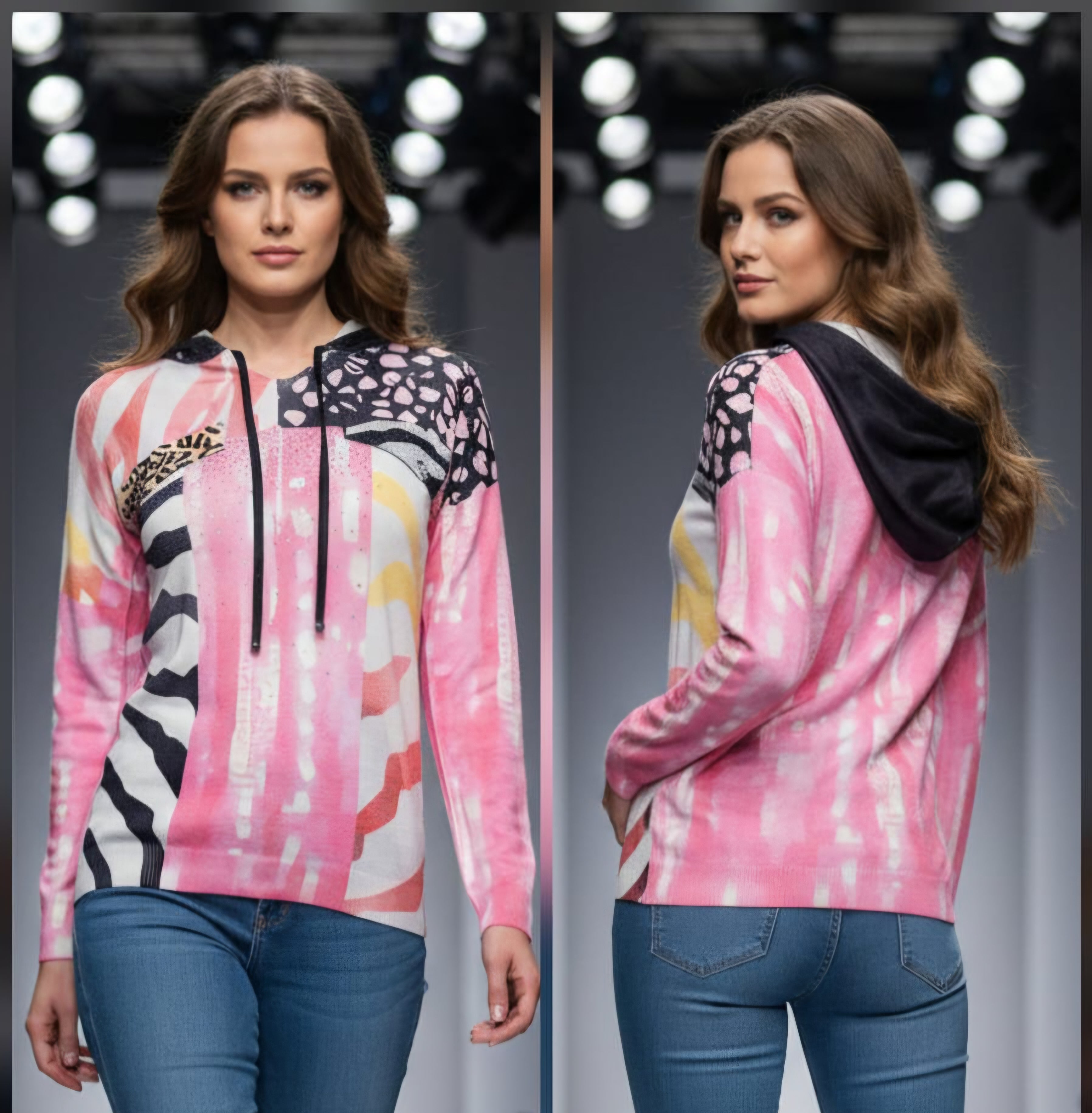 Missy Hoodie Mix-Print Pink – Zebra & Leopard | Kapuze | Gr. 36–44