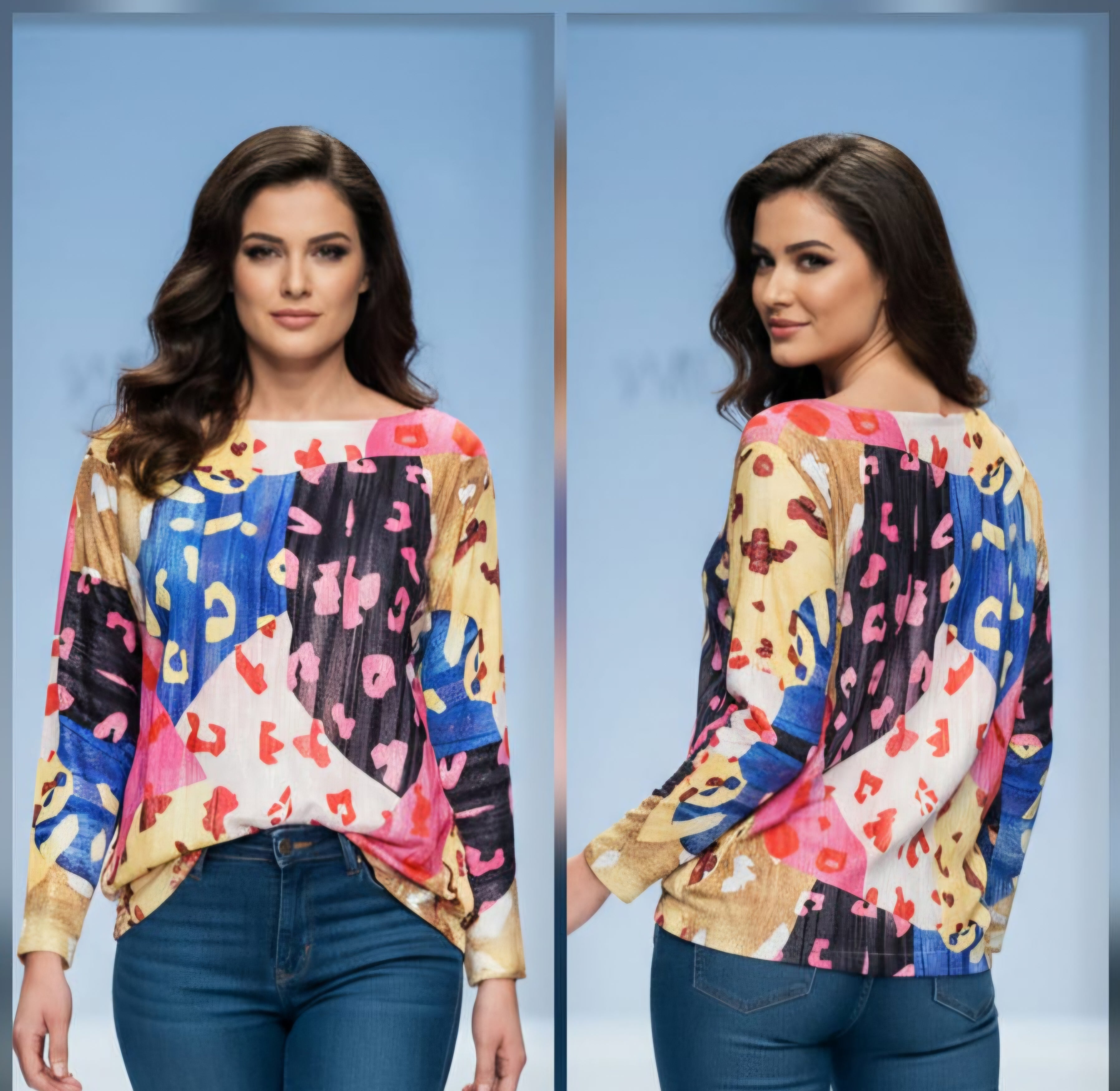 Missy Bluse Bunt – Leopard-Mix Print | Langarm | Gr. 36–44