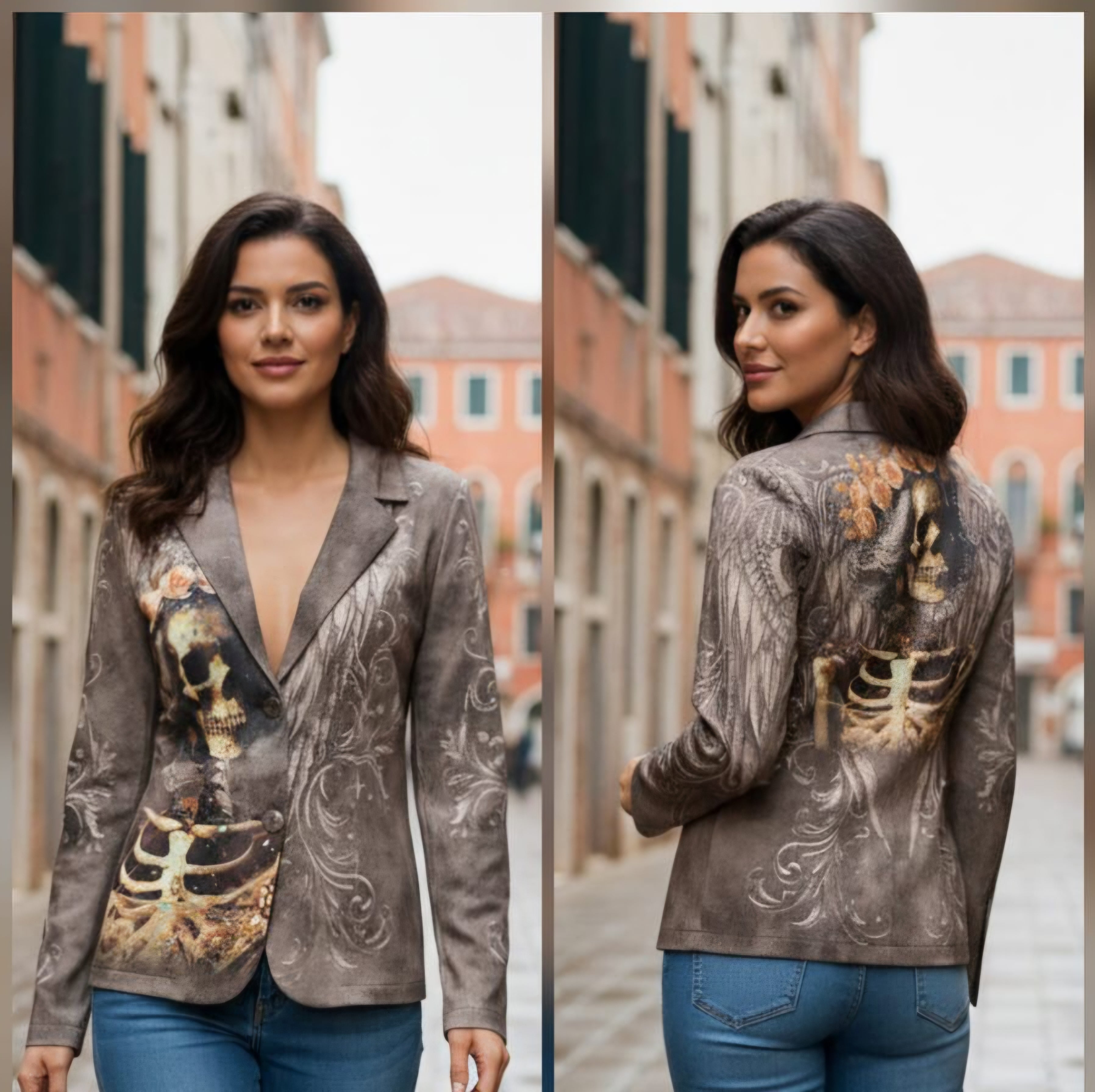 Missy Blazer Skull Glitzer Grau-Taupe – Größe XL