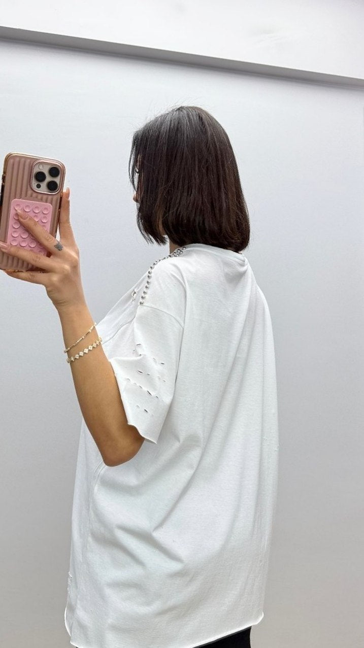 Re Design Skull Shirt – Oversize mit Strass & Nieten