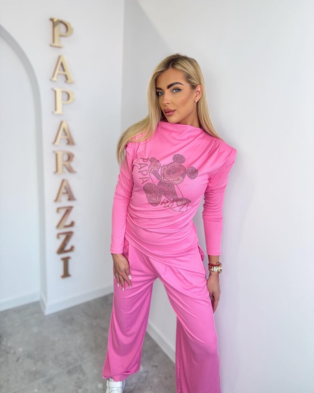 Damen Anzug Paparazzi - Pink mit Mickey Mouse Glitzersteinen