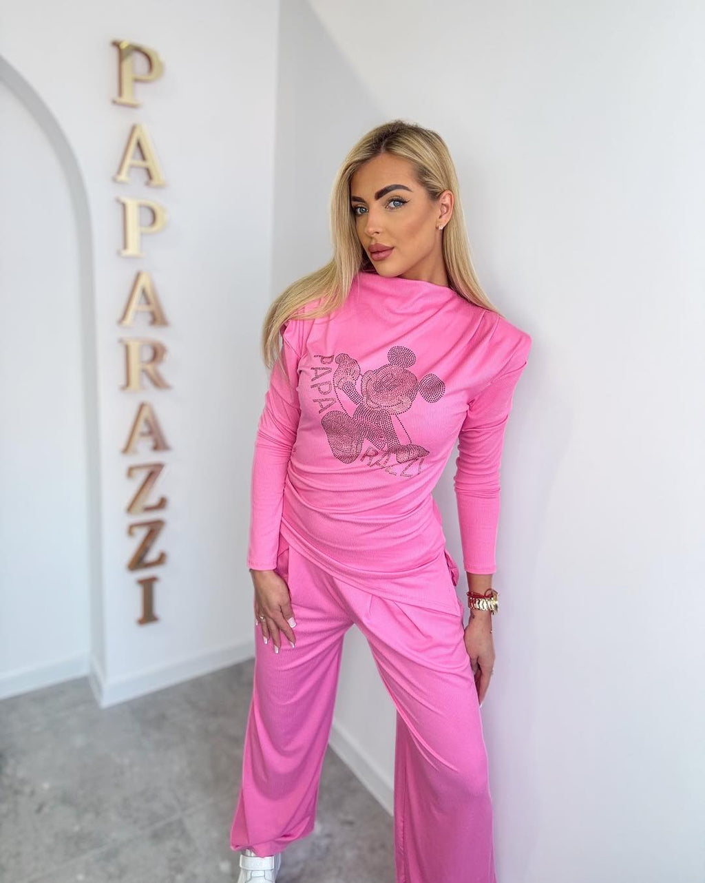 Damen Anzug Paparazzi - Pink mit Mickey Mouse Glitzersteinen