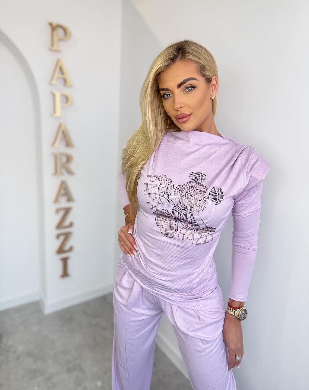 Damen Anzug Paparazzi - Lila mit Mickey Mouse Glitzersteinen