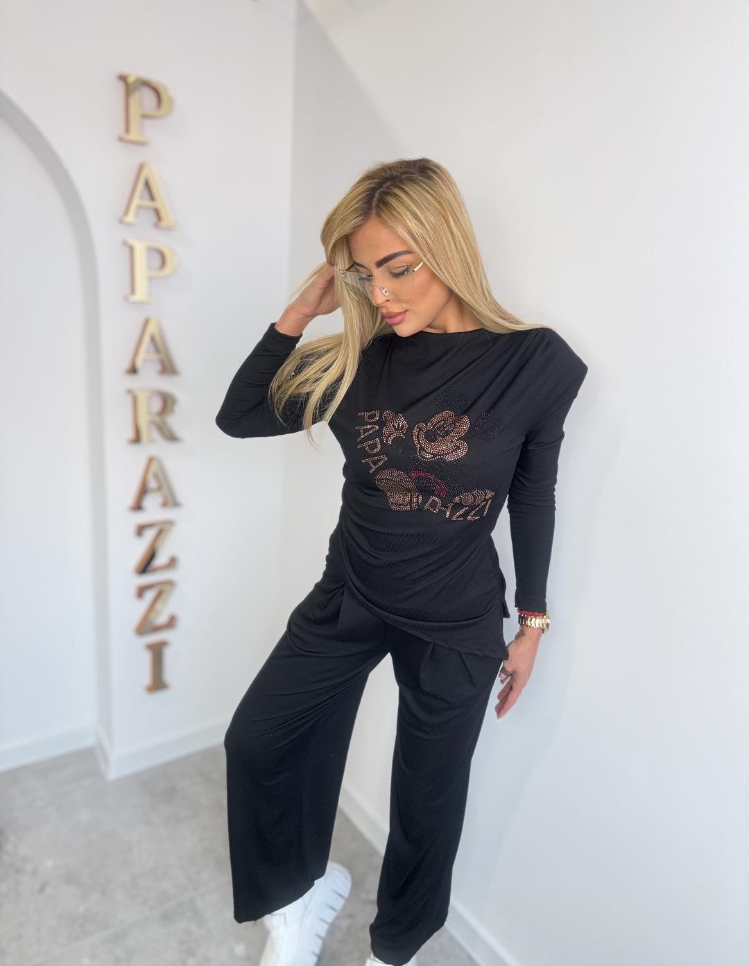 Damen Anzug Paparazzi - Schwarz mit Mickey Mouse Glitzersteinen