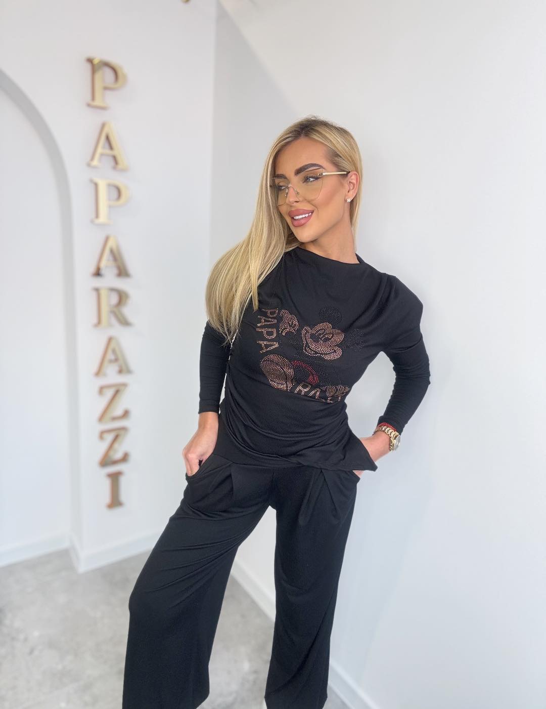 Damen Anzug Paparazzi - Schwarz mit Mickey Mouse Glitzersteinen