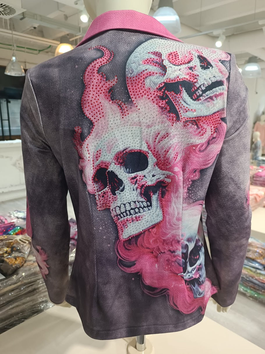 Skull Dreiteiler Pink-Grau mit Glitzersteinen - Missy