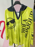 Neongrüner Hoodie HOLA BONJOUR HELLO - Missy