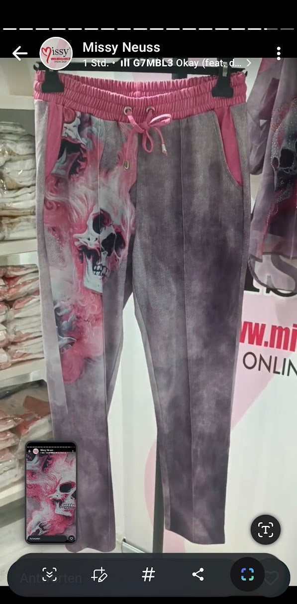 Skull Dreiteiler Pink-Grau mit Glitzersteinen - Missy