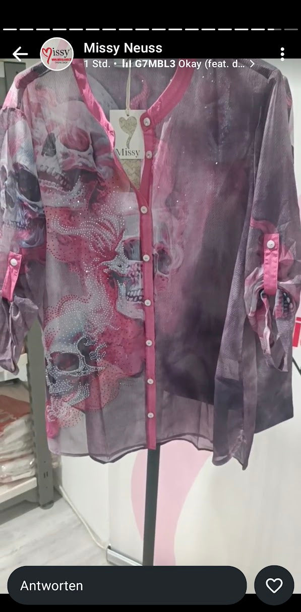 Skull Dreiteiler Pink-Grau mit Glitzersteinen - Missy