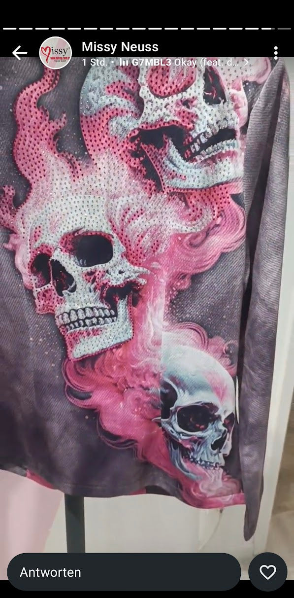 Skull Dreiteiler Pink-Grau mit Glitzersteinen - Missy