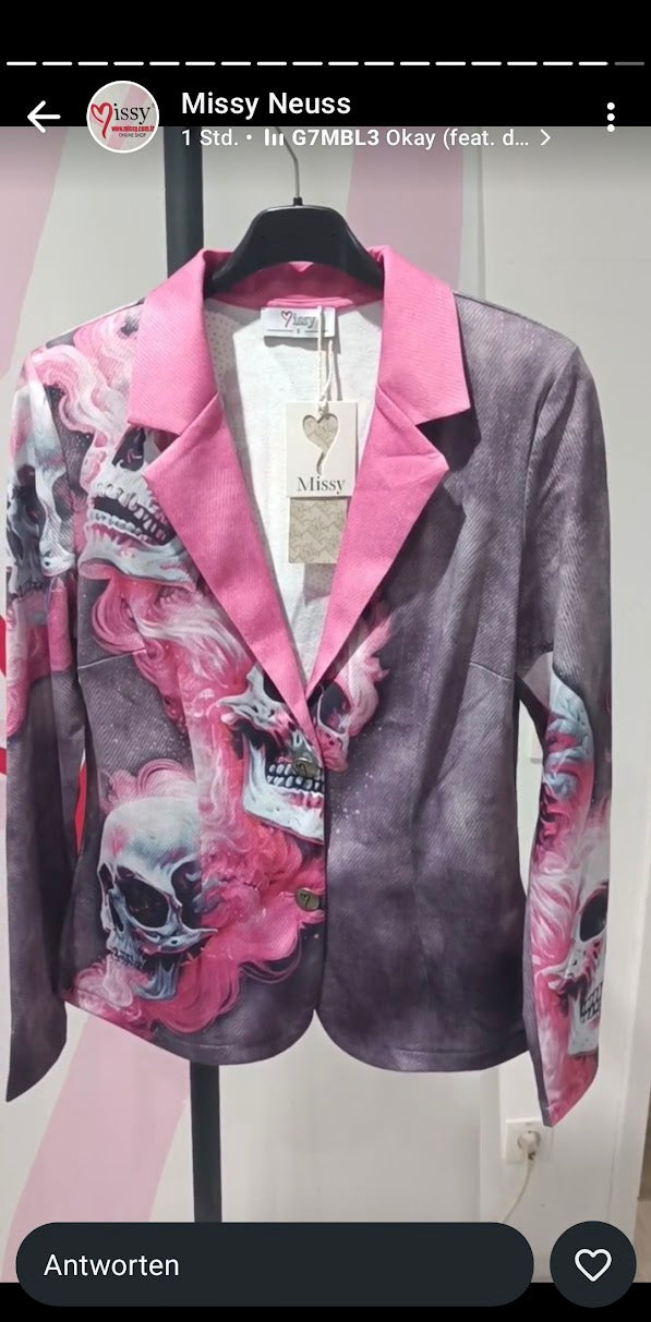 Skull Dreiteiler Pink-Grau mit Glitzersteinen - Missy