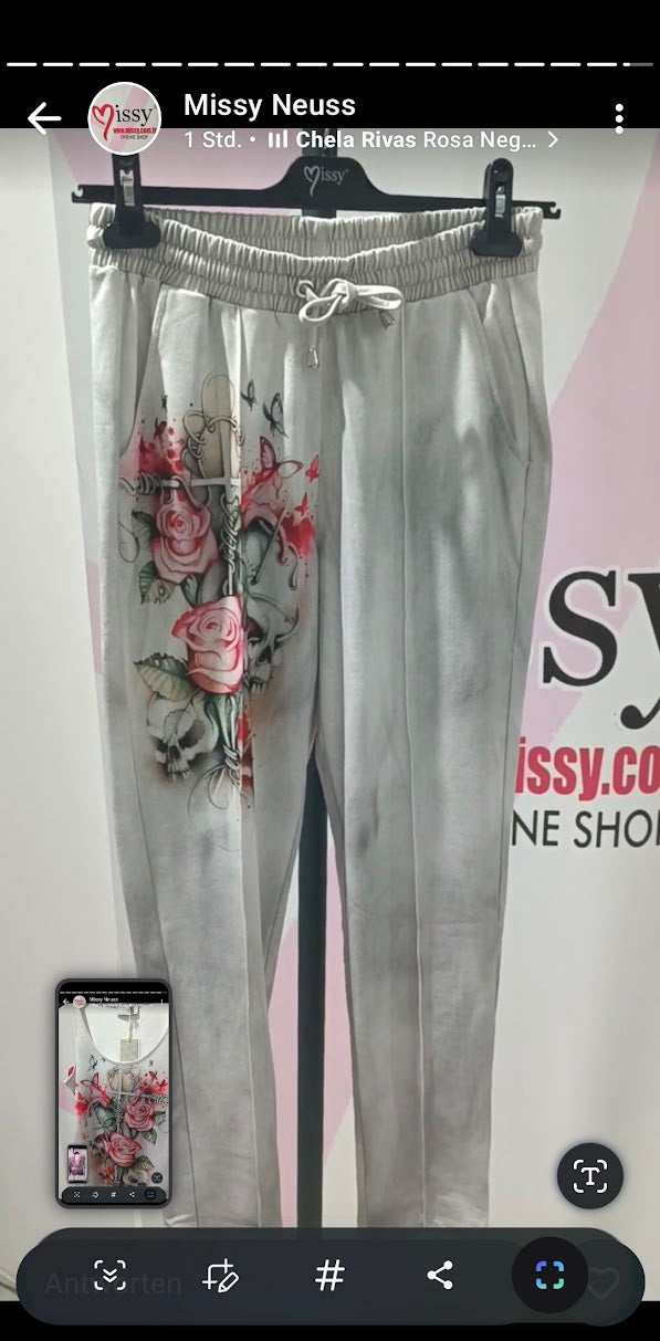 Rosen-Skull Vierteiler Weiß-Rosa mit Glitzersteinen - Missy