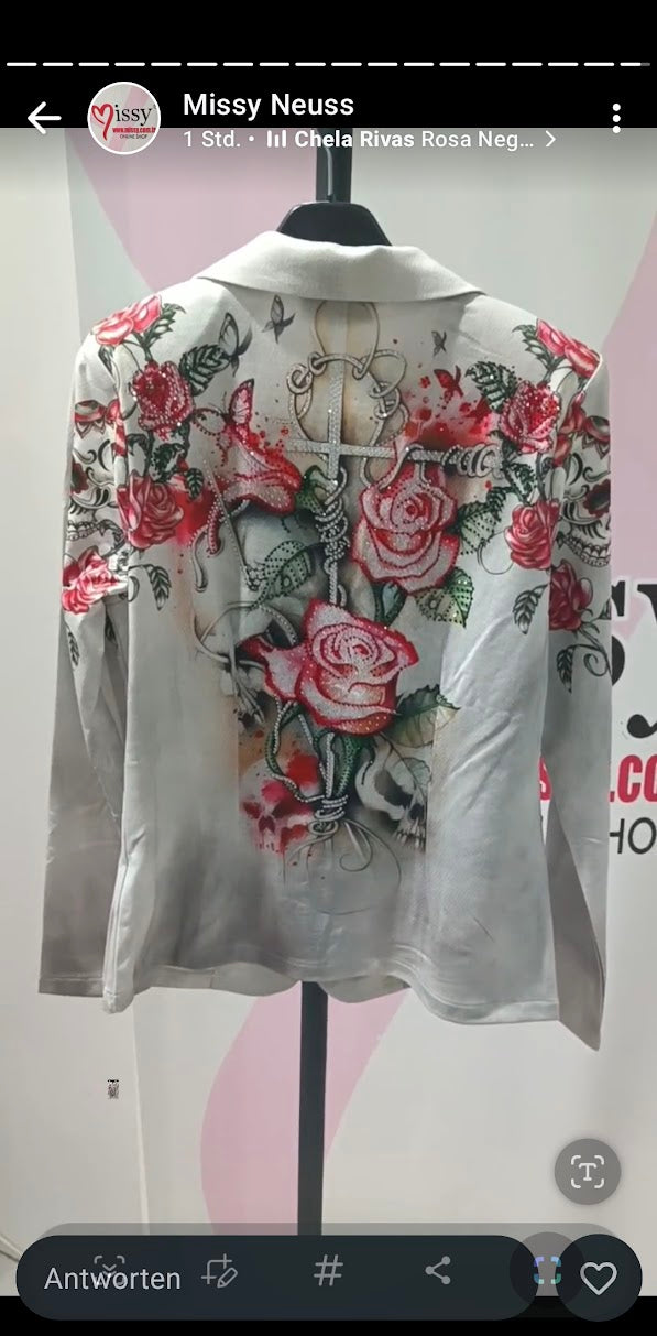 Rosen-Skull Vierteiler Weiß-Rosa mit Glitzersteinen - Missy