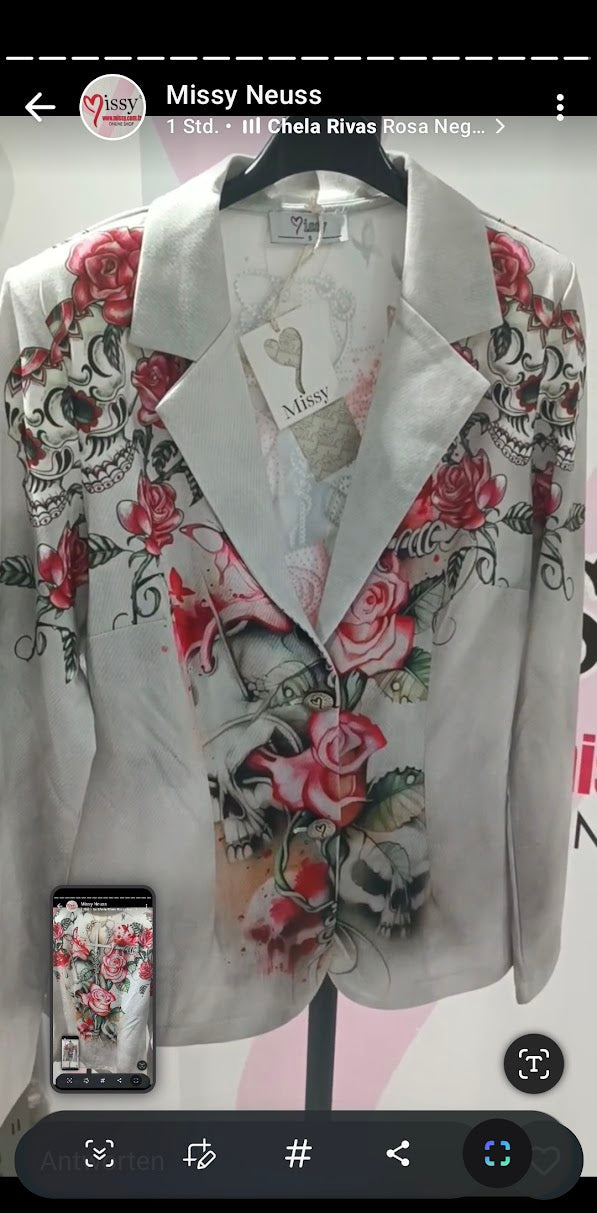 Rosen-Skull Vierteiler Weiß-Rosa mit Glitzersteinen - Missy