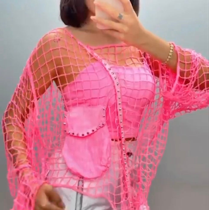 Re-Design 1-Teiler Neonpink – Netzjacke & Top | Oversize | Gr. 36–44