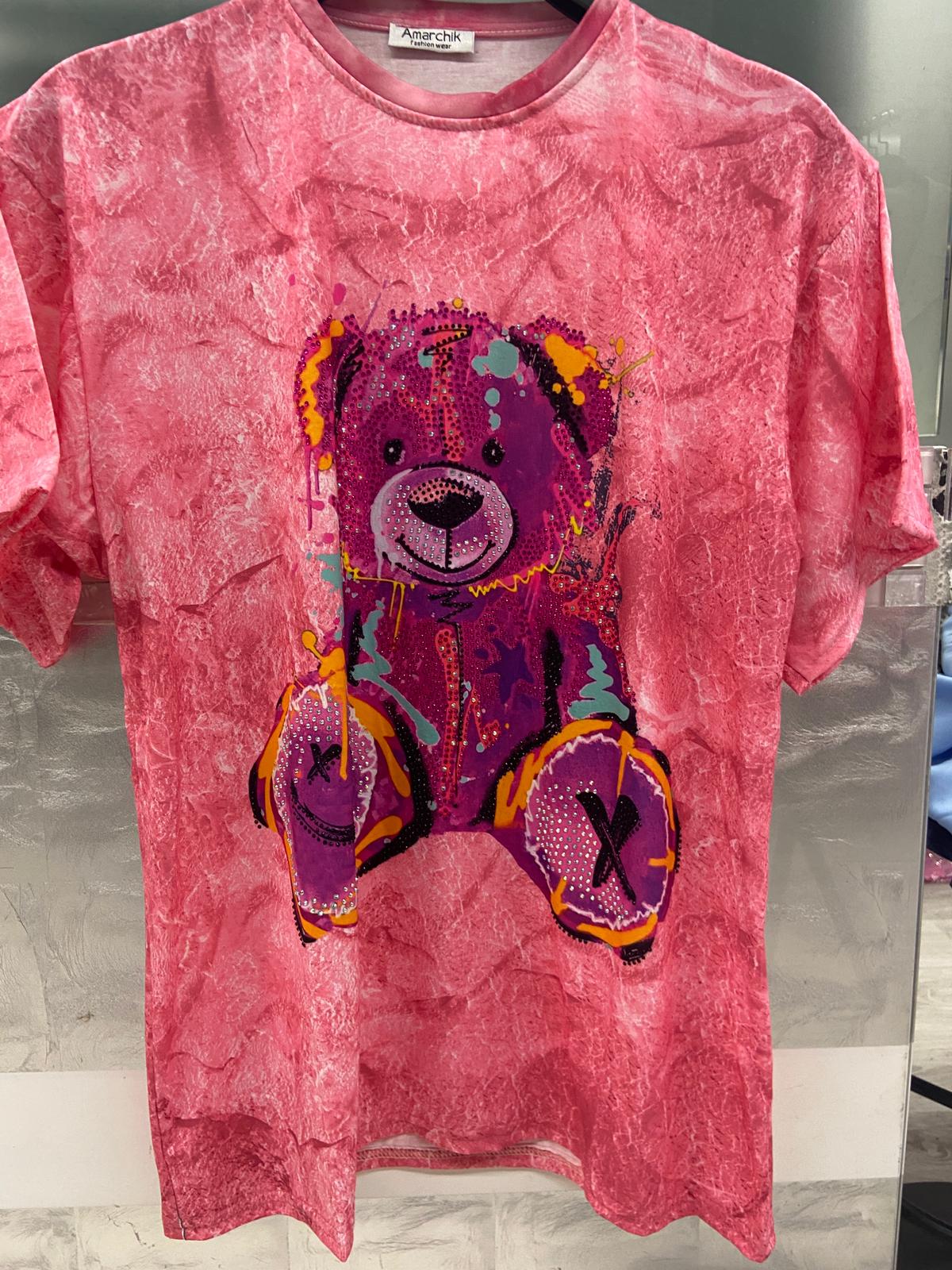 Amarchik T-Shirt Glitzer Bär Neonfarben