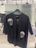 Re Design Skull Shirt Schwarz mit Strass-Totenköpfen