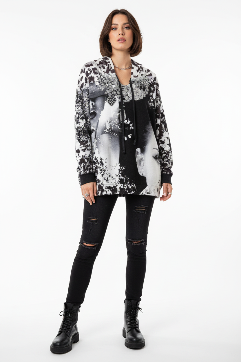 Damen Hoodie Glitzer Skull Lifestyle