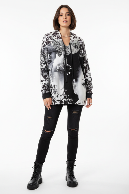Damen Hoodie Glitzer Skull Lifestyle