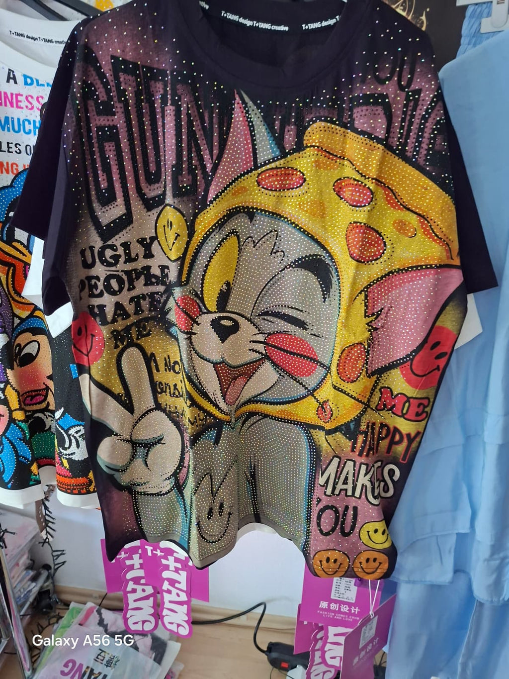 T+Tang Shirt Tom Pizza Schwarz – Glitzer Strass