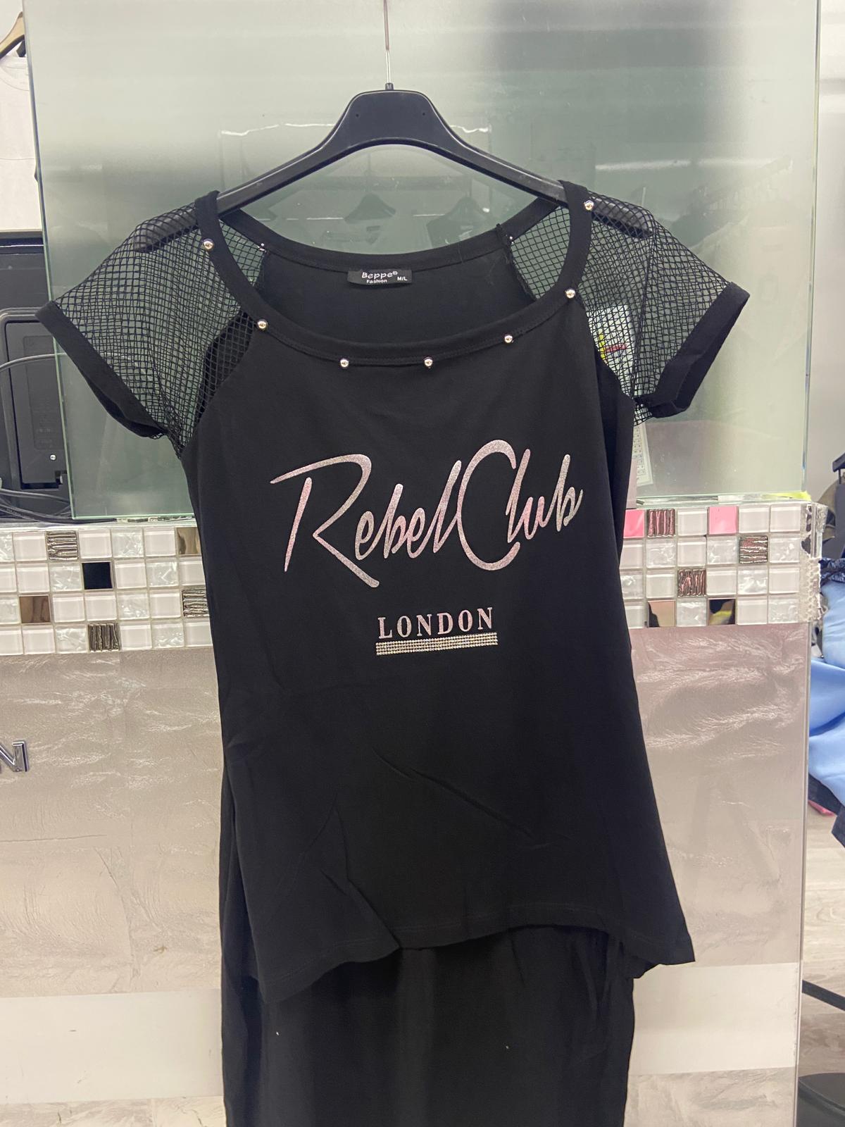 Rebel Club London Shirt Schwarz mit Netz-Ärmeln