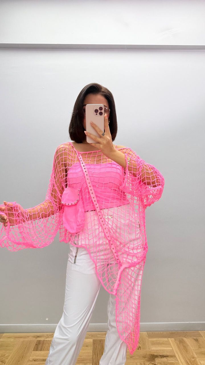 Re-Design Netz-Kimono Neonpink – Oversize | 100% Baumwolle | Gr. 36–46