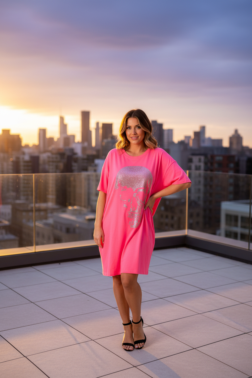 Re Design Neonpink Skull Kleid Gr. 46 Lifestyle Rooftop