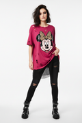 Damen Shirt Rosa Destroyed mit Netz-Einsatz - Tragebild, Oversize Fit, Eu Queen