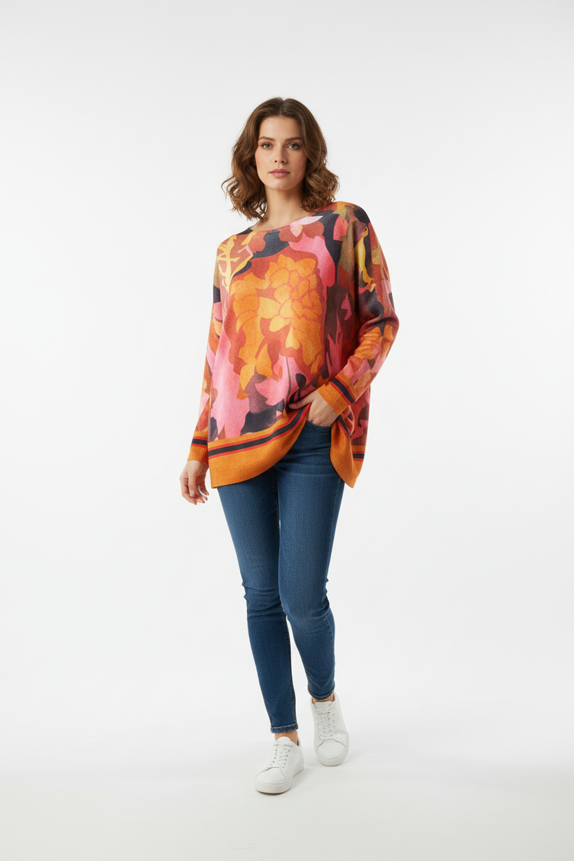 Frau trägt Damen Oversize Shirt Missy Künstler-Print – Mode aus Italy