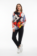 Damen Sweater Mickey Mouse - Tragebild, oversized Fit, grosser bunter Mickey Mouse Print