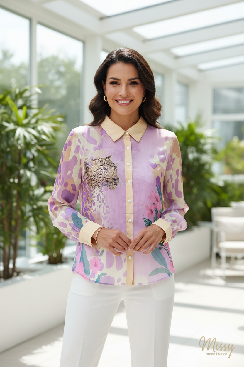 Missy Liveliebling Bluse Leoparden-Print Lila Tragebild