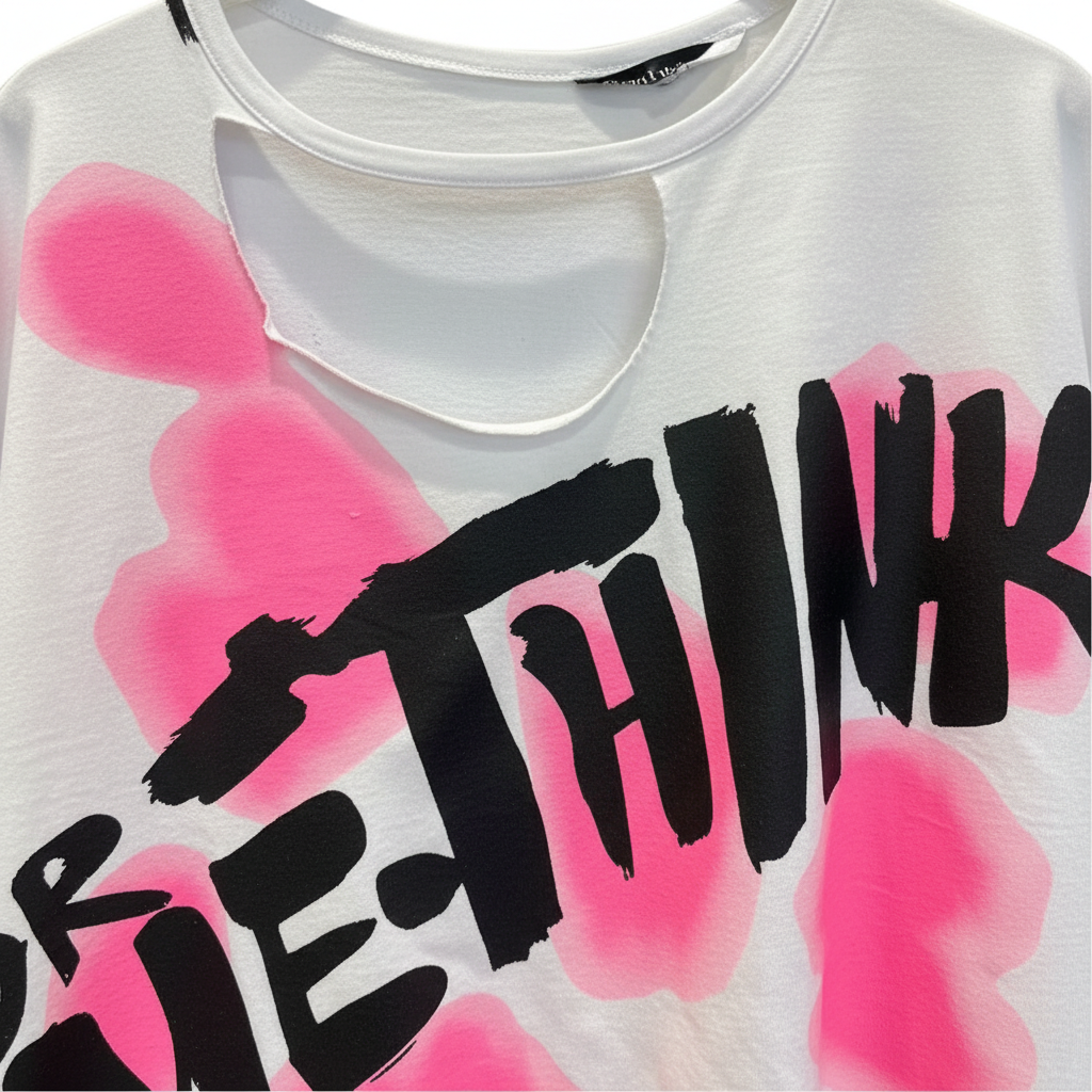 PunkQueen Dr. Me Think Shirt Neonpink Detail Graffiti Print