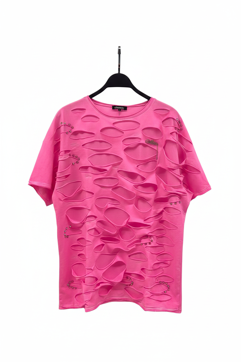 Re-Design Shirt Neonpink Destroyed – KI-Gesamtansicht