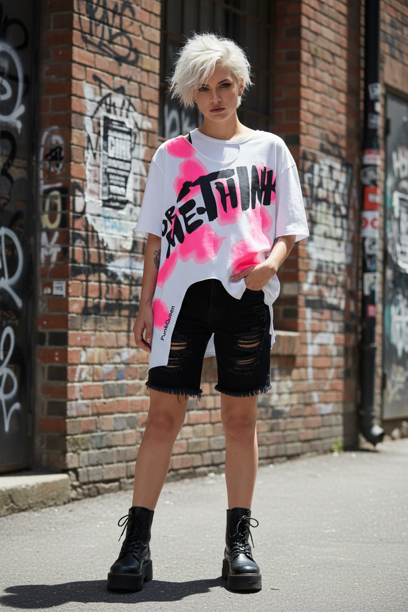 PunkQueen Dr. Me Think Shirt Neonpink Tragebilder Street Style