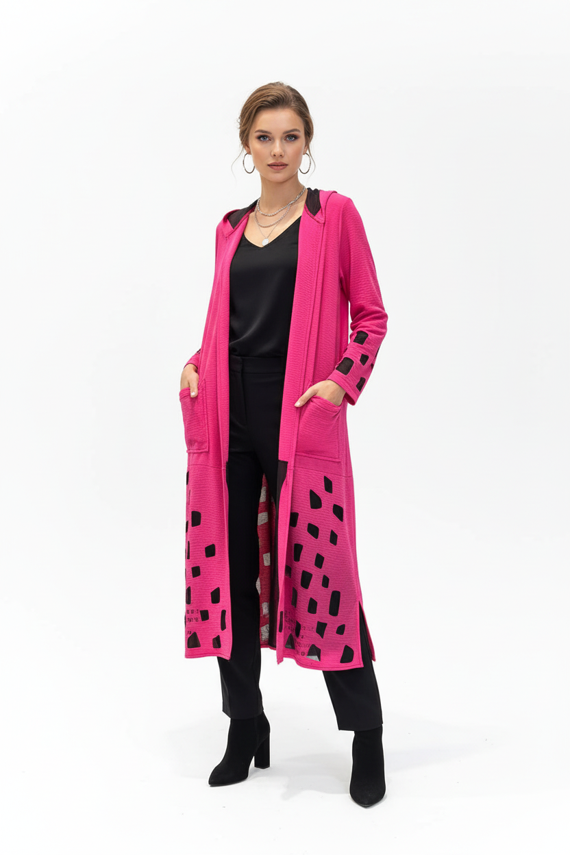 Langer Cardigan Pink Tragebild